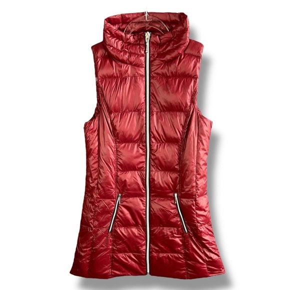 Jackets & Blazers - L'ATELIER Vest Womens Small Red Down‎ Puffer Quilted Stand Collar Zip Pockets